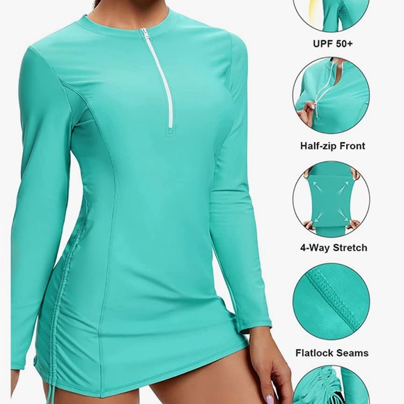 Long sleeve hooded rash guard sun protection swim guard UPF50+ - Picture 2 of 4